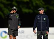 27 August 2018; Ireland head coach Graham Ford, left, and captain William Porterfield prior to the One Day International match between Ireland and Afghanistan at Stormont Cricket Ground, Belfast, Co. Antrim. Photo by Seb Daly/Sportsfile