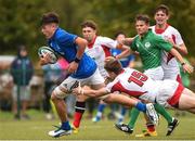 26 August 2018; Alex Soroka of Leinster is tackled by Conor Rankin of Ulster during the U18 Schools Interprovincial match between Leinster and Ulster at the University of Limerick in Limerick. Photo by Matt Browne/Sportsfile