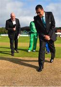 27 August 2018; Match referee Ranjan Madugalle during the coin toss prior to the One Day International match between Ireland and Afghanistan at Stormont Cricket Ground, Belfast, Co. Antrim. Photo by Seb Daly/Sportsfile