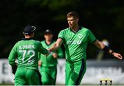 27 August 2018; Boyd Rankin of Ireland, right, is congratulated by team-mate Niall O’Brien after claiming the wicket of Hazratullah Zazai of Afghanistan during the One Day International match between Ireland and Afghanistan at Stormont Cricket Ground, Belfast, Co. Antrim. Photo by Seb Daly/Sportsfile
