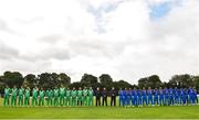 27 August 2018; Ireland and Afghanistan players during the national anthems prior to the One Day International match between Ireland and Afghanistan at Stormont Cricket Ground, Belfast, Co. Antrim. Photo by Seb Daly/Sportsfile