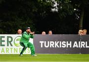 27 August 2018; Paul Stirling of Ireland catches out Asghar Afghan of Afghanistan in the outfield during the One Day International match between Ireland and Afghanistan at Stormont Cricket Ground, Belfast, Co. Antrim. Photo by Seb Daly/Sportsfile