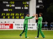 27 August 2018; Andrew Balbirnie, left, and Tim Murtagh of Ireland congratulate each other after claiming the wicket of Hashmatullah Shaidi of Afghanistan during the One Day International match between Ireland and Afghanistan at Stormont Cricket Ground, Belfast, Co. Antrim. Photo by Seb Daly/Sportsfile