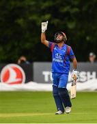 27 August 2018; Hashmatullah Shaidi of Afghanistan reacts after bringing up his half-century during the One Day International match between Ireland and Afghanistan at Stormont Cricket Ground, Belfast, Co. Antrim. Photo by Seb Daly/Sportsfile