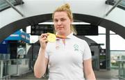 27 August 2018; Noelle Lenihan of Ireland with her Gold medal from the F38 Discus event as Team Ireland return from the 2018 World Para Athletics European Championships at Dublin Airport in Dublin. Photo by Sam Barnes/Sportsfile