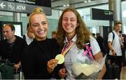 27 August 2018; Greta Streimikyte, right, of Ireland with her Gold medal from the Women's T13 1500m event with her sister Emilija as Team Ireland return from the 2018 World Para Athletics European Championships at Dublin Airport in Dublin. Photo by Sam Barnes/Sportsfile