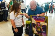 27 August 2018; Niamh McCarthy of Ireland with her Gold Medal from the Women’s F41 Discus event, pictured with her father Flor as Team Ireland return from the 2018 World Para Athletics European Championships at Dublin Airport in Dublin. Photo by Sam Barnes/Sportsfile