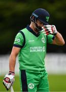 27 August 2018; William Porterfield of Ireland leaves the field after being caught by Shafiqullah Shafaq of Afghanistan during the One Day International match between Ireland and Afghanistan at Stormont Cricket Ground, Belfast, Co. Antrim. Photo by Seb Daly/Sportsfile