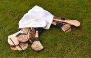 26 August 2018; A general view of spare hurleys covered in towels to keep them dry before the Bord Gais Energy GAA Hurling All-Ireland U21 Championship Final match between Cork and Tipperary at the Gaelic Grounds in Limerick. Photo by Piaras Ó Mídheach/Sportsfile