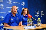 27 August 2018; Head coach Ben Armstrong and Aoife McDermott during a Leinster Rugby women's press conference at Leinster Rugby Headquarters in Dublin. Photo by Ramsey Cardy/Sportsfile