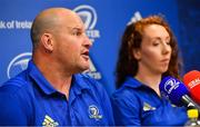27 August 2018; Head coach Ben Armstrong and Aoife McDermott during a Leinster Rugby women's press conference at Leinster Rugby Headquarters in Dublin. Photo by Ramsey Cardy/Sportsfile