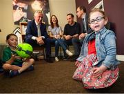 28 August 2018; Republic of Ireland manager Martin O'Neill and John Delaney, CEO, Football Association of Ireland, meet the Cryan family, David and Siobhan with Zoe, age 4, and Dylan, from Lucan, Dublin, during a visit to the Jack & Jill Children’s Foundation at Johnstown Manor in Naas, Co Kildare. Republic of Ireland manager Martin O’Neill and John Delaney, CEO, Football Association of Ireland, dropped in to meet Jack & Jill families and nurses. From their headquarters, Jack & Jill provides a nationwide home nursing care and respite service to 355 children with severe to profound neurodevelopmental delay currently under their wing. The charity also provides end of life care to children under 5 years of age going home to die. Martin and John had a chat with some of the children and their families as the charity gets ready for Jack & Jill Week running from 7th to 13th October. See www.jackandjill.ie. Photo by Stephen McCarthy/Sportsfile