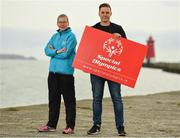 28 August 2018; The Big Swim: 98FM’s Brian Maher will swim 10k to raise funds for Irish athletes competing in the 2019 Special Olympics World Games in Abu Dhabi. Pictured are Special Olympic athlete Edel Armstrong and 98FM DJ Brian Maher at the Poolbeg Lighthouse in Dublin. Photo by Eóin Noonan/Sportsfile