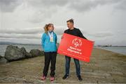 28 August 2018; The Big Swim: 98FM’s Brian Maher will swim 10k to raise funds for Irish athletes competing in the 2019 Special Olympics World Games in Abu Dhabi. Pictured is Special Olympic athlete Edel Armstrong and 98FM DJ Brian Mahe at the Poolbeg Lighthouse in Dublin. Photo by Eóin Noonan/Sportsfile
