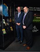 28 August 2018; Limerick hurler Leonard Enright, right, and Uachtarain Cumann Luthchleas Gael John Horan during the announcement of the 2018 inductees into the GAA Museum Hall of Fame at the GAA Museum Auditorium at Croke Park in Dublin. Photo by Seb Daly/Sportsfile