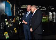 28 August 2018; Limerick hurler Leonard Enright, right, and Uachtarain Cumann Luthchleas Gael John Horan during the announcement of the 2018 inductees into the GAA Museum Hall of Fame at the GAA Museum Auditorium at Croke Park in Dublin. Photo by Seb Daly/Sportsfile