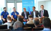 28 August 2018; At the announcement of Leinster Rugby’s new innovation partnership with BearingPoint are Leinster Rugby players Robbie Henshaw and Seán O’Brien along with Mick Dawson, CEO of Leinster Branch IRFU, Andrew Montgomery, Partner at BearingPoint Ireland and Eric Conway, Partner and Country Leader of BearingPoint Ireland Management and technology consultancy BearingPoint today signed a five-year deal to become Leinster’s Rugby’s Official Innovation Partner. As Innovation Partner, BearingPoint will work with Leinster Rugby toward achieving its strategic organisational goals, including its ambitions to provide a best-in-class experience for rugby supporters at the RDS Arena, expand its fan-base and progress the use of data and analytics in both professional and domestic rugby. Photo by Ramsey Cardy/Sportsfile