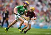 19 August 2018; Orla Ryan, Caherelly NS, Kilmallock, Limerick, representing Limerick, Caoimhe Kelly, Scoil Bhríde, Ballinasloe, Co Galway, representing Galway, during the INTO Cumann na mBunscol GAA Respect Exhibition Go Games at the GAA Hurling All-Ireland Senior Championship Final match between Galway and Limerick at Croke Park in Dublin. Photo by Eóin Noonan/Sportsfile