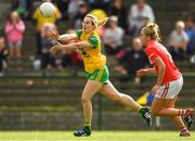 25 August 2018; Karen Guthrie of Donegal in action against Maire O’Callaghan of Cork during the TG4 All-Ireland Ladies Football Senior Championship Semi-Final match between Cork and Donegal at Dr Hyde Park in Roscommon. Photo by Piaras Ó Mídheach/Sportsfile