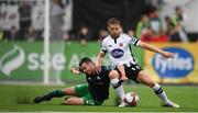 28 August 2018; Dane Massey of Dundalk in action against Joel Coustrain of Shamrock Rovers during the SSE Airtricity Premier Division match between Dundalk and Shamrock Rovers at Oriel Park in Dundalk, Louth. Photo by Stephen McCarthy/Sportsfile