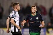28 August 2018; Dylan Watts of Shamrock Rovers celebrates after scoring his side's second goal, from a penalty, during the SSE Airtricity Premier Division match between Dundalk and Shamrock Rovers at Oriel Park in Dundalk, Louth. Photo by Stephen McCarthy/Sportsfile