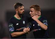28 August 2018; Greg Bolger, left, and Brandon Kavanagh of Shamrock Rovers following the SSE Airtricity Premier Division match between Dundalk and Shamrock Rovers at Oriel Park in Dundalk, Louth. Photo by Stephen McCarthy/Sportsfile