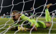 28 August 2018; Michael Duffy of Dundalk turns to celebrate after scoring his side's goal past Shamrock Rovers goalkeeper Alan Mannus during the SSE Airtricity Premier Division match between Dundalk and Shamrock Rovers at Oriel Park in Dundalk, Louth. Photo by Stephen McCarthy/Sportsfile