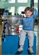 31 August 2018; Dylan Kelly, age 4, from Belmayne, Dublin, with the Sam Maguire Cup at the GAA Fáilte Abhaile event at Dublin Airport in Dublin. Photo by Seb Daly/Sportsfile