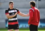 31 August 2018; Nick Timoney of Ulster speaks with Ulster Rugby defence coach Jared Payne during the Ulster Rugby Captain's Run at the Kingspan Stadium in Belfast. Photo by Oliver McVeigh/Sportsfile