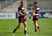 31 August 2018; Will Addison and Billy Burns of Ulster during the Ulster Rugby Captain's Run at the Kingspan Stadium in Belfast. Photo by Oliver McVeigh/Sportsfile