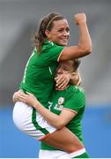 31 August 2018; Katie McCabe, left, celebrates with her Republic of Ireland team-mate Harriet Scott after scoring her side's second during the 2019 FIFA Women's World Cup Qualifier match between Republic of Ireland and Northern Ireland at Tallaght Stadium in Dublin. Photo by Stephen McCarthy/Sportsfile