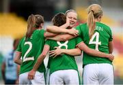 31 August 2018; Leanne Kiernan, 8, celebrates with her Republic of Ireland team-mates, Heather Payne, left, Diane Caldwell and Louise Quinn, right, after scoring her side's third during the 2019 FIFA Women's World Cup Qualifier match between Republic of Ireland and Northern Ireland at Tallaght Stadium in Dublin. Photo by Stephen McCarthy/Sportsfile