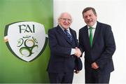 31 August 2018; The President of Ireland Michael D Higgins is welcomed to Tallaght Stadium by FAI President Donal Conway during the 2019 FIFA Women's World Cup Qualifier match between Republic of Ireland and Northern Ireland at Tallaght Stadium in Dublin. Photo by Stephen McCarthy/Sportsfile