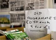 31 August 2018; A view of old match day programs for sale prior to the SSE Airtricity League Premier Division match between Bray Wanderers and Shamrock Rovers at the Carlisle Grounds in Bray, Wicklow. Photo by Seb Daly/Sportsfile