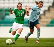 31 August 2018; Bellie Simpson of Northern Ireland in action against Jeccica Ziu of Republic of Ireland during the 2019 FIFA Women's World Cup Qualifier match between Republic of Ireland and Northern Ireland at Tallaght Stadium in Dublin. Photo by Stephen McCarthy/Sportsfile