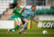 31 August 2018; Bellie Simpson of Northern Ireland in action against Jeccica Ziu of Republic of Ireland during the 2019 FIFA Women's World Cup Qualifier match between Republic of Ireland and Northern Ireland at Tallaght Stadium in Dublin. Photo by Stephen McCarthy/Sportsfile