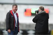 31 August 2018; Dundalk manager Stephen Kenny has his photograph taken by photographer Joe Buckley prior to the SSE Airtricity League Premier Division match between Limerick and Dundalk at the Markets Field in Limerick. Photo by Diarmuid Greene/Sportsfile