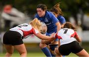 31 August 2018; Hannah O'Connor of Leinster, supported by team mate Sene Naoupu, is tackled by Neve Jones, left, and Claire McLaughlin of Ulster during the Women’s Interprovincial Championship match between Leinster and Ulster at Blackrock RFC in Dublin. Photo by Piaras Ó Mídheach/Sportsfile