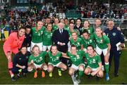 31 August 2018; The President of Ireland Michael D Higgins with Republic of Ireland players and staff following the 2019 FIFA Women's World Cup Qualifier match between Republic of Ireland and Northern Ireland at Tallaght Stadium in Dublin. Photo by Stephen McCarthy/Sportsfile