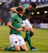 31 August 2018; Karl Sheppard of Cork City celebrates with team mate Damien Delaney after scoring his side's first goal during the SSE Airtricity League Premier Division match between Cork City and Sligo Rovers at Turner's Cross in Cork. Photo by Eóin Noonan/Sportsfile