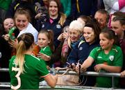 31 August 2018; Harriet Scott of Republic of Ireland is greeted by her mother Maria following the 2019 FIFA Women's World Cup Qualifier match between Republic of Ireland and Northern Ireland at Tallaght Stadium in Dublin. Photo by Stephen McCarthy/Sportsfile
