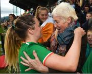 31 August 2018; Harriet Scott of Republic of Ireland is greeted by her mother Maria following the 2019 FIFA Women's World Cup Qualifier match between Republic of Ireland and Northern Ireland at Tallaght Stadium in Dublin. Photo by Stephen McCarthy/Sportsfile