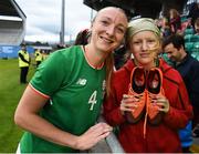 31 August 2018; Louise Quinn of Republic of Ireland and Freya Fitzpatrick following the 2019 FIFA Women's World Cup Qualifier match between Republic of Ireland and Northern Ireland at Tallaght Stadium in Dublin. Photo by Stephen McCarthy/Sportsfile