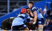 31 August 2018; Rory O'Loughlin of Leinster is tackled by Cardiff Blues players, from left, Nick Williams, Seb Davies, Rey Lee-Lo and Rory Thornton during the Guinness PRO14 Round 1 match between Cardiff Blues and Leinster at the BT Cardiff Arms Park in Cardiff, Wales. Photo by Ramsey Cardy/Sportsfile