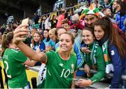 31 August 2018; Denise O'Sullivan of Republic of Ireland with supporters following the 2019 FIFA Women's World Cup Qualifier match between Republic of Ireland and Northern Ireland at Tallaght Stadium in Dublin. Photo by Stephen McCarthy/Sportsfile