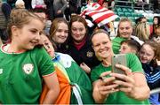 31 August 2018; Diane Caldwell of Republic of Ireland with supporters following the 2019 FIFA Women's World Cup Qualifier match between Republic of Ireland and Northern Ireland at Tallaght Stadium in Dublin. Photo by Stephen McCarthy/Sportsfile