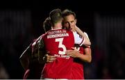 31 August 2018; Achille Campion of St Patrick's Athletic celebrates after scoring his side's first goal with teammate Ian Bermingham during the SSE Airtricity League Premier Division match between St Patrick's Athletic and Waterford at Richmond Park in Dublin. Photo by Harry Murphy/Sportsfile