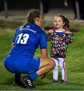 31 August 2018; Leinster's Michelle Claffey chats with supporter Isabelle Neville, age 3, after the Women’s Interprovincial Championship match between Leinster and Ulster at Blackrock RFC in Dublin. Photo by Piaras Ó Mídheach/Sportsfile