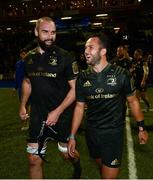 31 August 2018; Scott Fardy, left, and Jamison Gibson-Park of Leinster following the Guinness PRO14 Round 1 match between Cardiff Blues and Leinster at the BT Cardiff Arms Park in Cardiff, Wales. Photo by Ramsey Cardy/Sportsfile