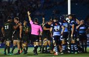 31 August 2018; Referee Nigel Owens awards Leinster's fourth try of the game during the Guinness PRO14 Round 1 match between Cardiff Blues and Leinster at the BT Cardiff Arms Park in Cardiff, Wales. Photo by Ramsey Cardy/Sportsfile